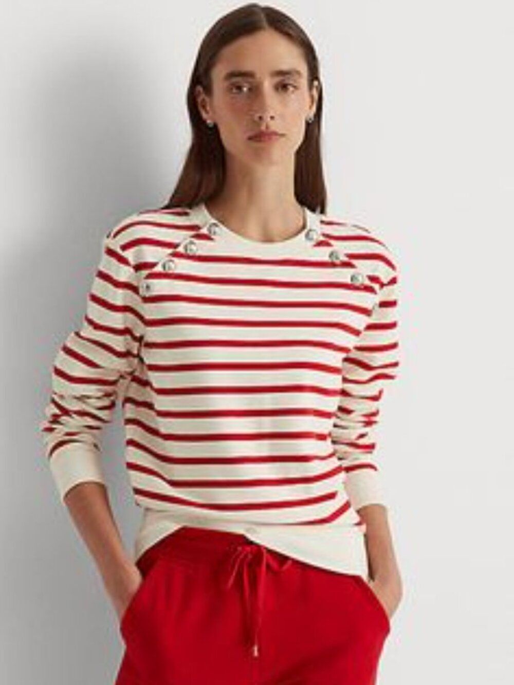 Lauren Ralph Lauren Nautical Coastal Striped Button Shoulder Sweatshirt 1X